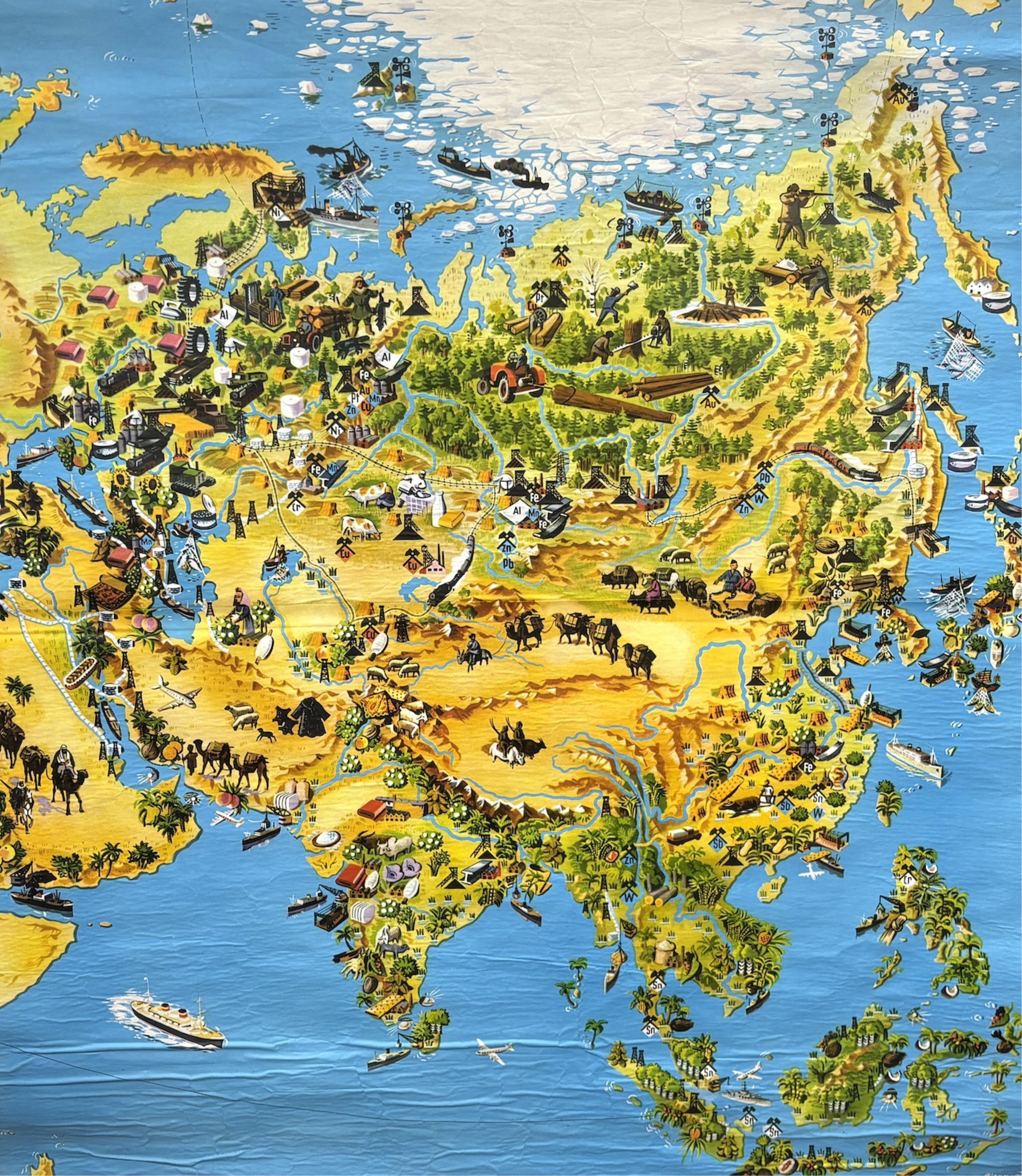 A mid century German educational world map